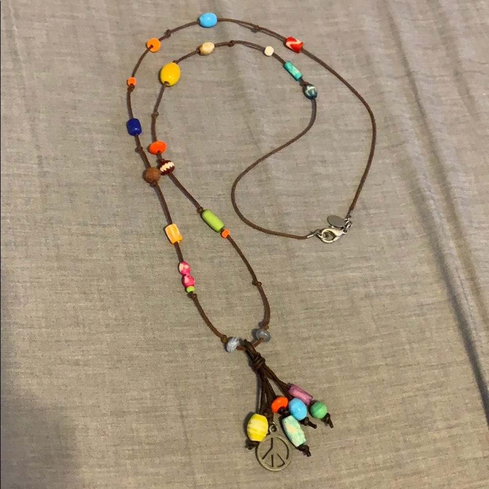 Boho festival beaded peace sign necklace